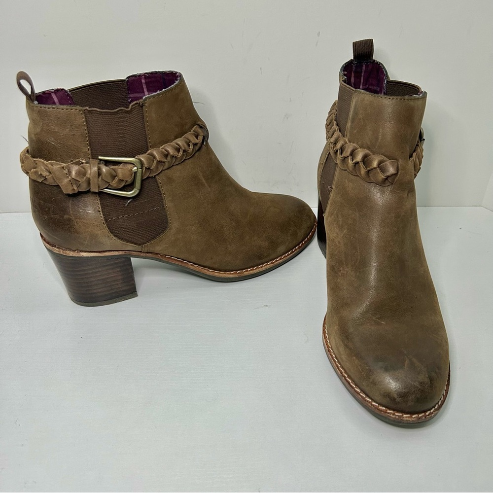 Sperry Top-Sider Liberty Brown Leather Ankle Boots Braided Buckle Detail Sz 7